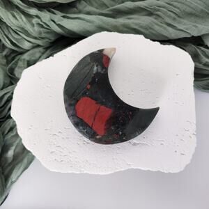 African Bloodstone Moon Crystal Carving
